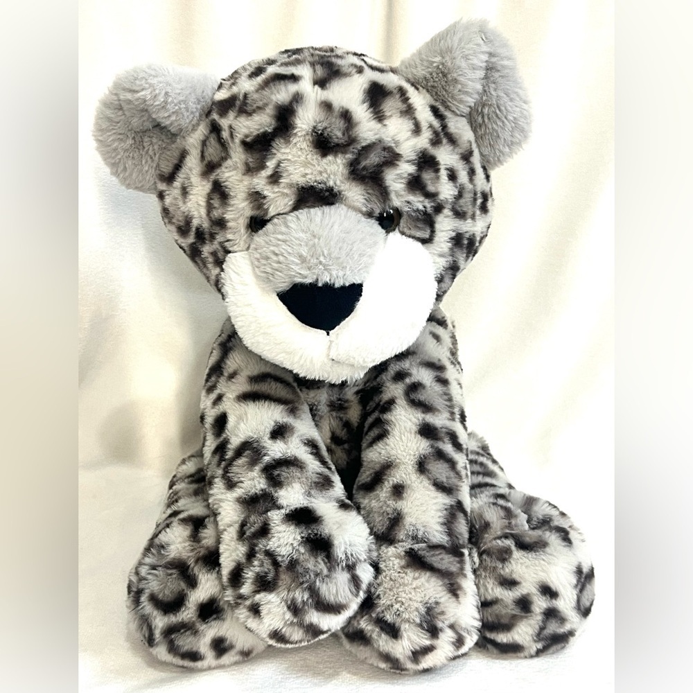 Animal Adventure White Gray & Black Leopard Print Plush 18” Soft Stuffed Animal